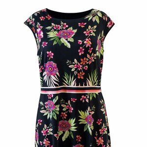 New York & Company Black Floral Dress – Pink & Green Print – Size XL